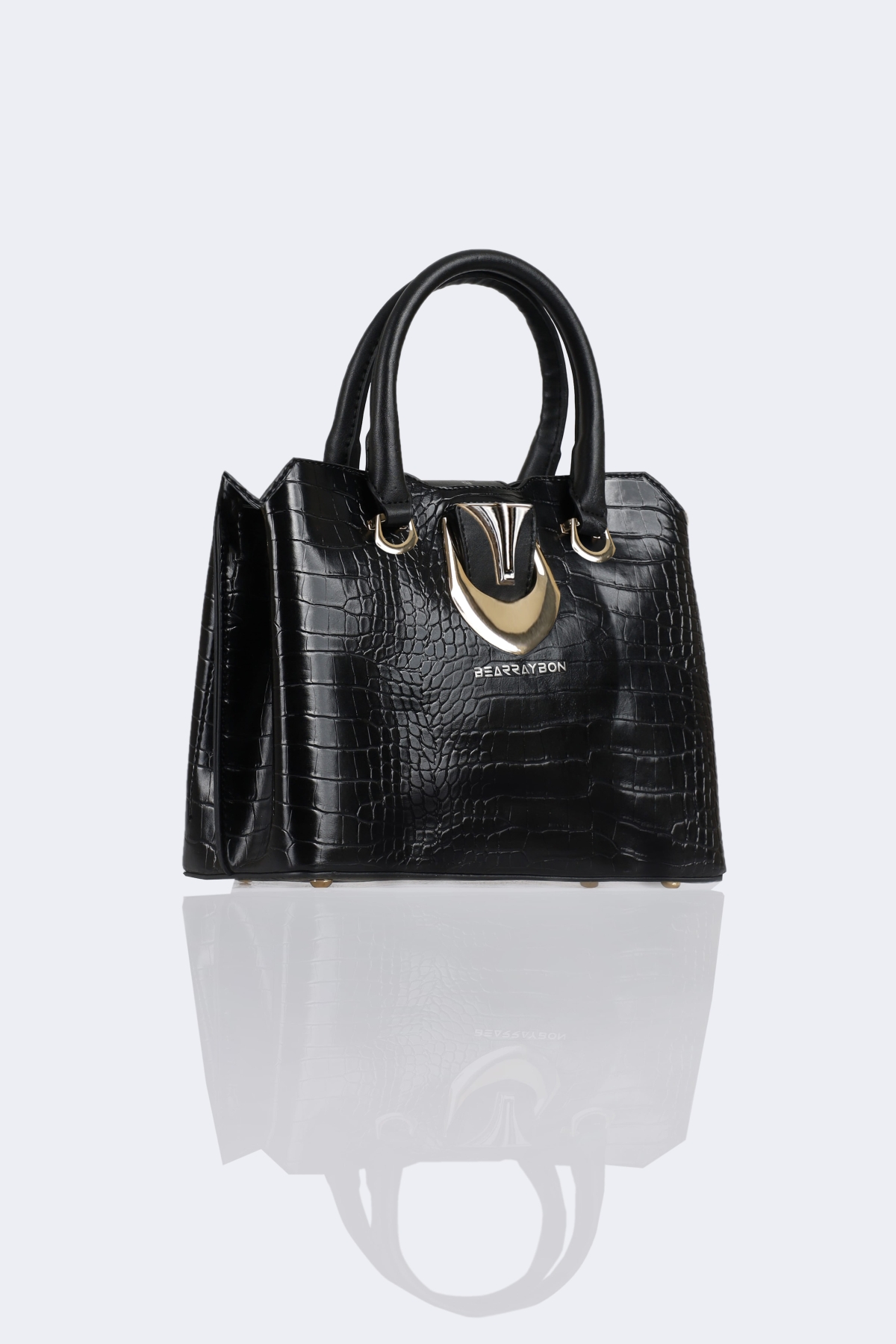 bearraybon-blackleatherbagwithcrocodilepatter1_1_1-1.jpg women's handbag in mock-croc finish - Image 1