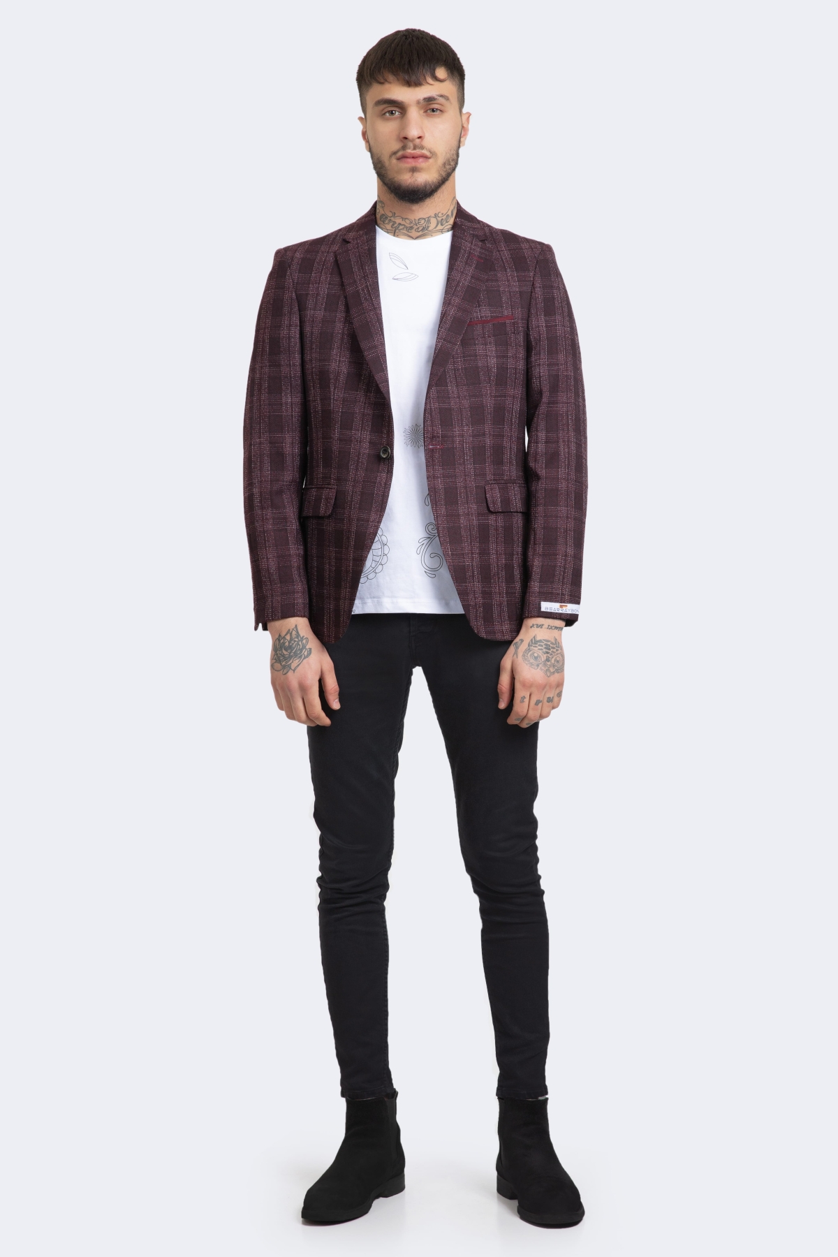 bearraybon-bordo-kare-desenli-ceket11_2-1.jpg Wool and cashmere blend check jacket - Image 1