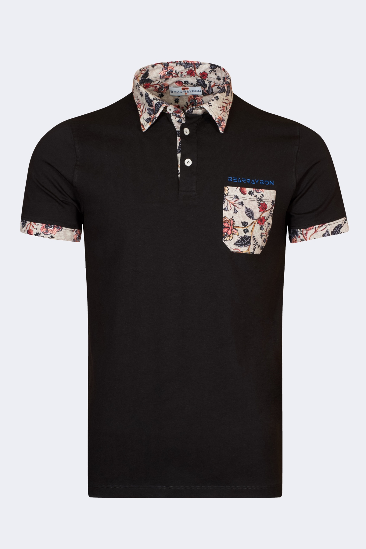 bearraybon-polo_collar_t-shirt-10052-black-1_2-1.jpg Men's t-shirt with leaf detail - Image 1