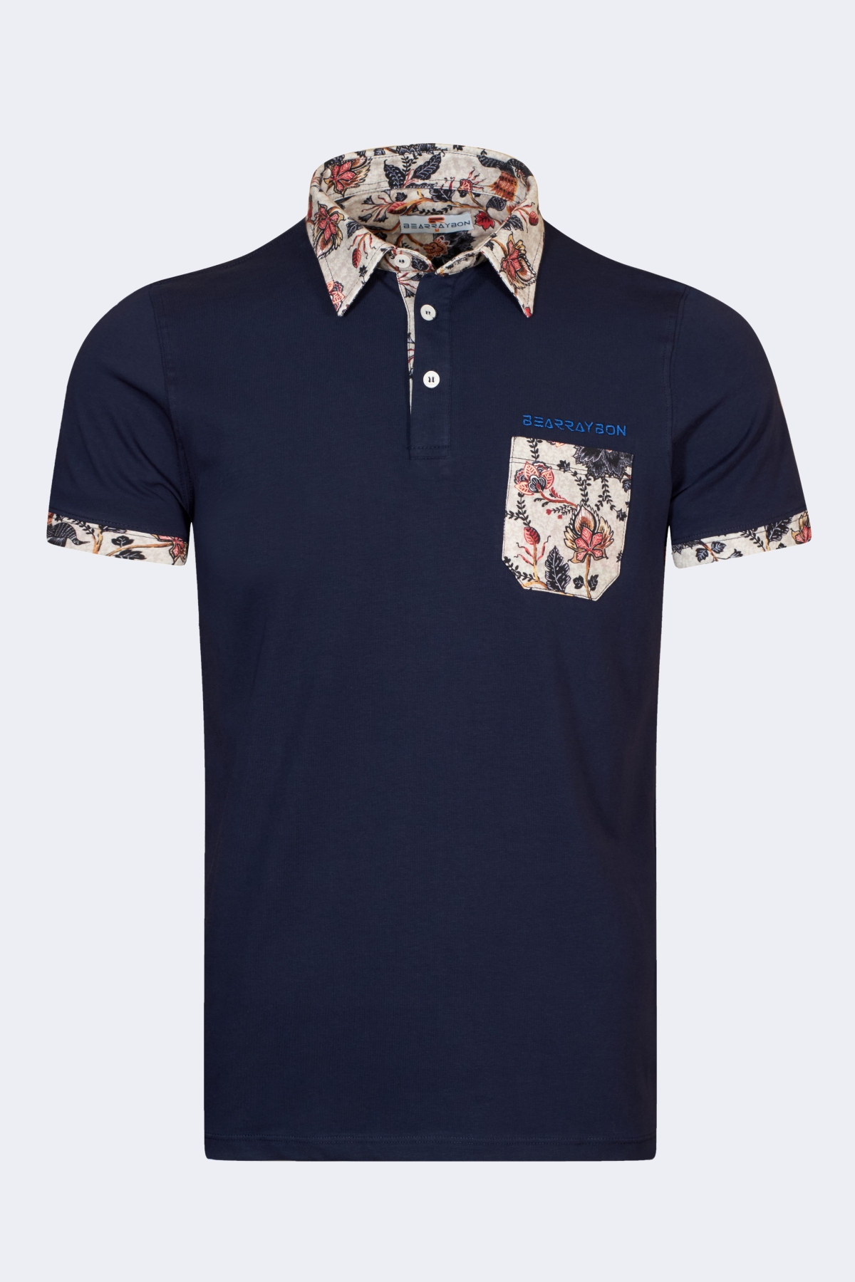 bearraybon-polo_collar_t-shirt-10052-navy-1_2-1.jpg Men's t-shirt with leaf detail - Image 1