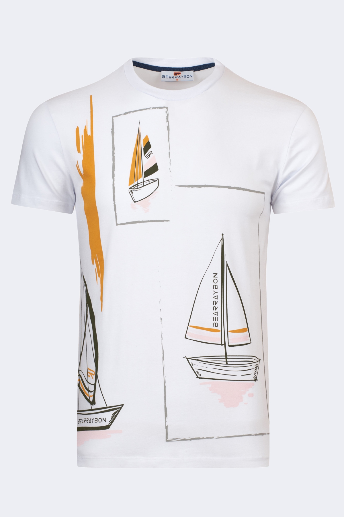 bearraybon-roundcollar-t-shirt-10049-white-1_2-1.jpg Pattern detailed men's t-shirt - Image 1