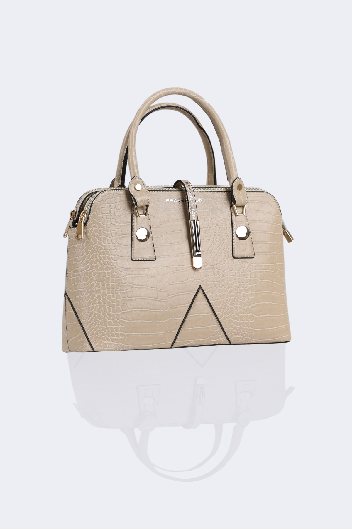 bearraybonbeigeleatherhandbag-092-1_2-1.jpg Women's Leather Bag with elegant mock-croc finish - Image 1