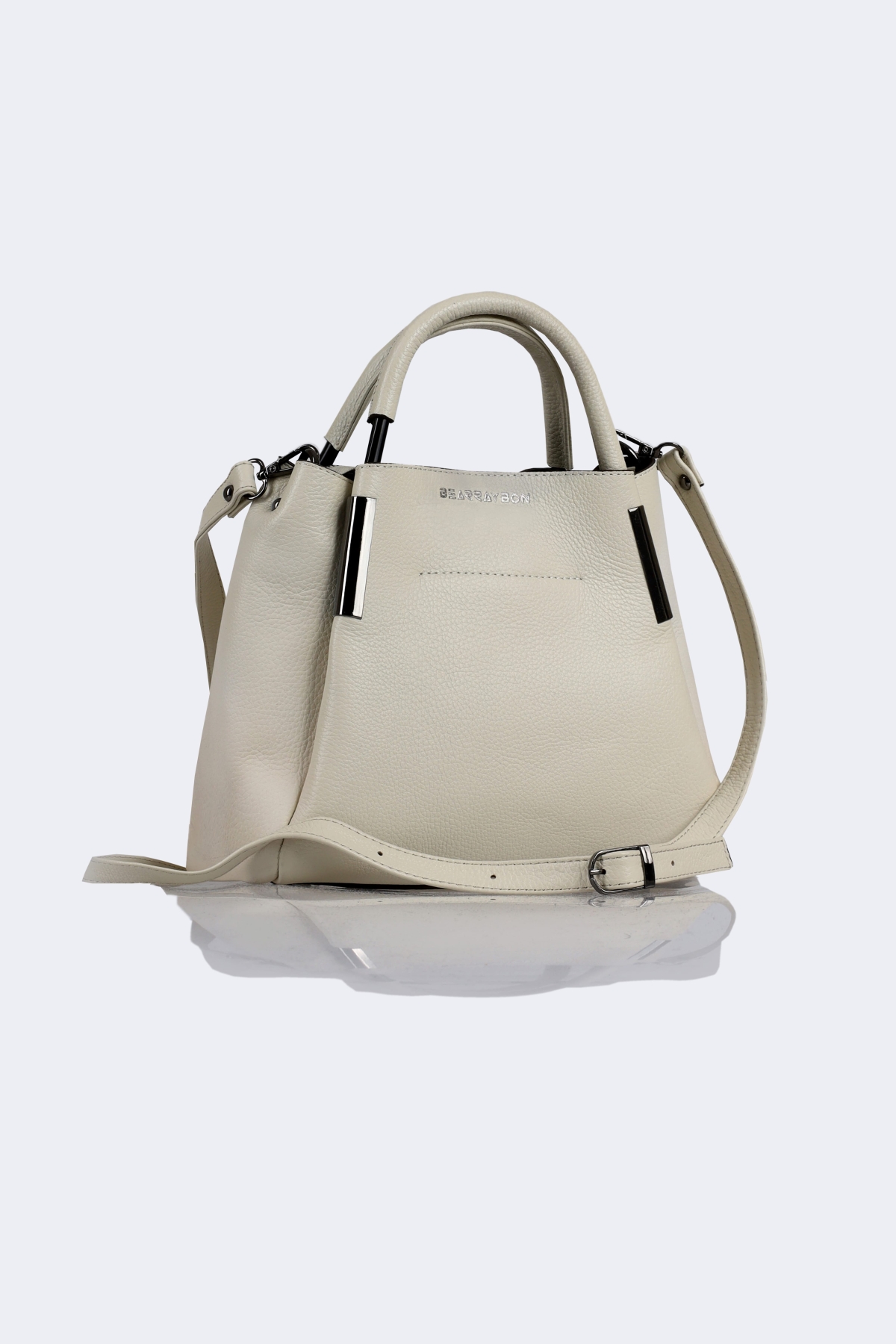 bearraybonmetaldetailedleatherbag1beige_2-1.jpg Women's leather hand and shoulder bag - Image 1