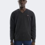 Embroidery logo printed V-neck knitwear